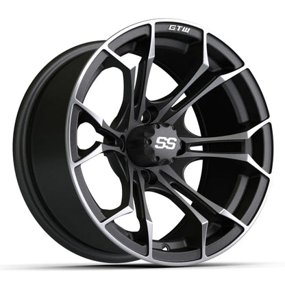 14" GTW Spyder Matte Grey & Black Wheels with Lifted Golf Cart Tire