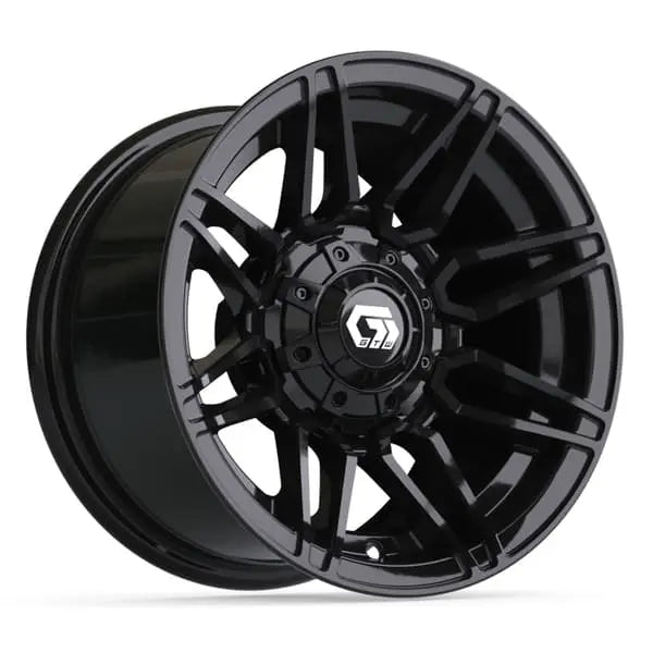 14" GTW Stealth Gloss Black Wheels with Lifted Golf Cart Tire