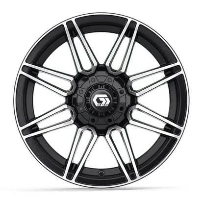 14" GTW Stealth Machined Black Wheels with Lifted Golf Cart Tire