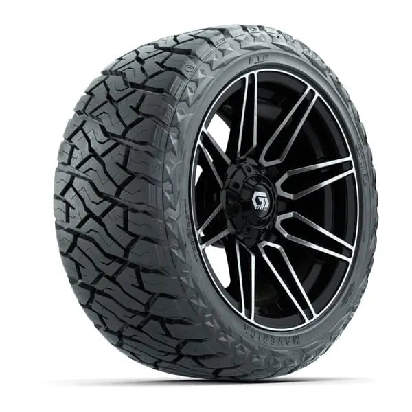 14" GTW Stealth Machined Black Wheels with Lifted Golf Cart Tire