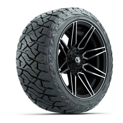 14" GTW Stealth Machined Black Wheels with Lifted Golf Cart Tire
