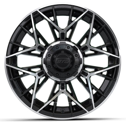 14" GTW Stellar Machined Black Wheels with Low Profile Golf Cart Tire