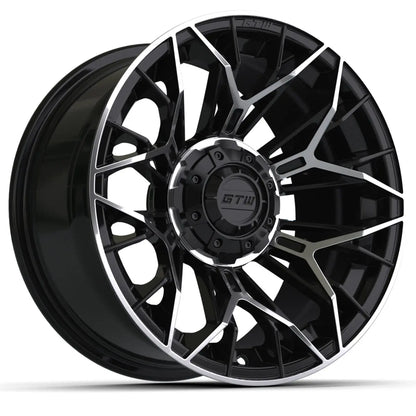 14" GTW Stellar Machined Black Wheels with Low Profile Golf Cart Tire