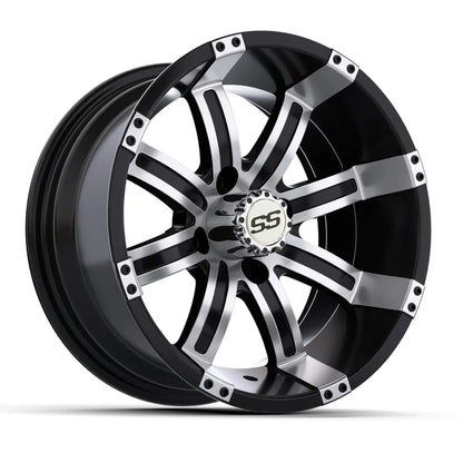 14" GTW Tempest Machined Black Wheels with Low Profile Golf Cart Tire