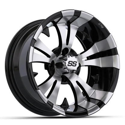 14" GTW Vampire Machined Black Wheels with Low Profile Golf Cart Tire
