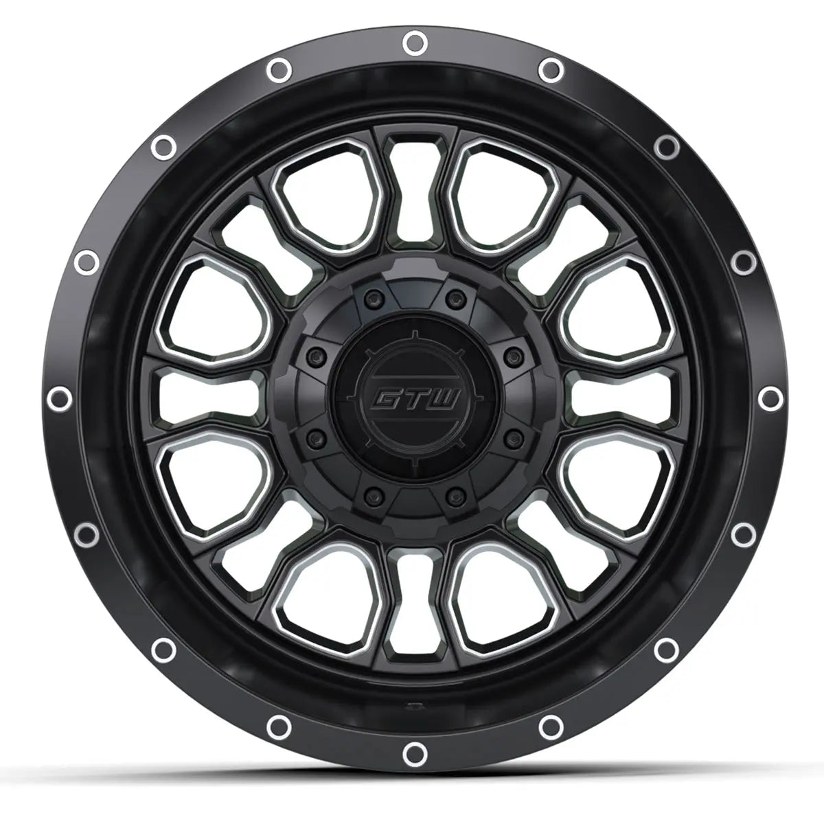 14" GTW Volt Machined Black Wheels with Low Profile Golf Cart Tire