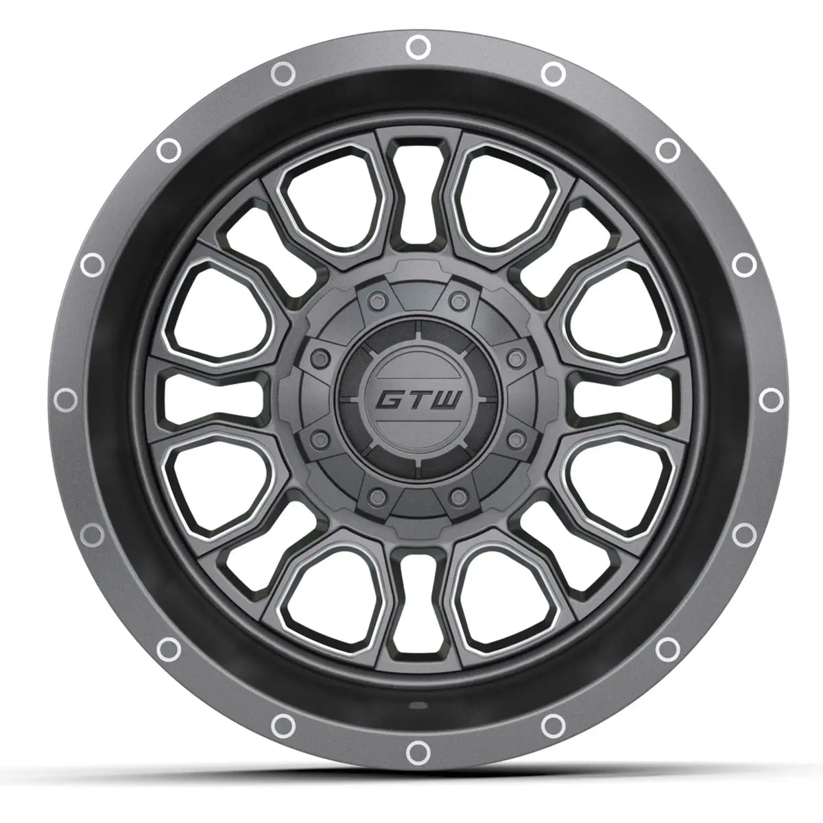 14" GTW Volt Gunmetal Wheels with Low Profile Golf Cart Tire