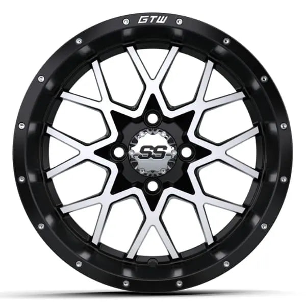 14" GTW Vortex Machined Black Wheels with Low Profile Golf Cart Tire