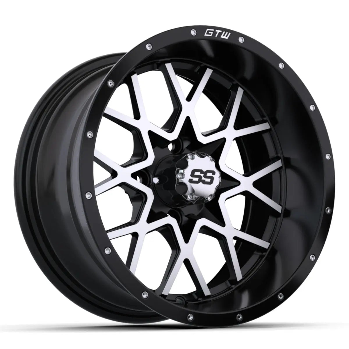 14" GTW Vortex Machined Black Wheels with Low Profile Golf Cart Tire