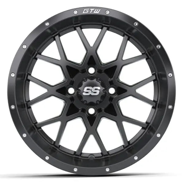 14" GTW Vortex Matte Black Wheels with Low Profile Golf Cart Tire