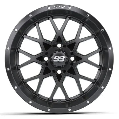 14" GTW Vortex Matte Black Wheels with Low Profile Golf Cart Tire