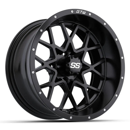 14" GTW Vortex Matte Black Wheels with Low Profile Golf Cart Tire