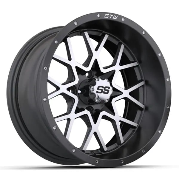 14" GTW Vortex Matte Grey Wheels with Low Profile Golf Cart Tire