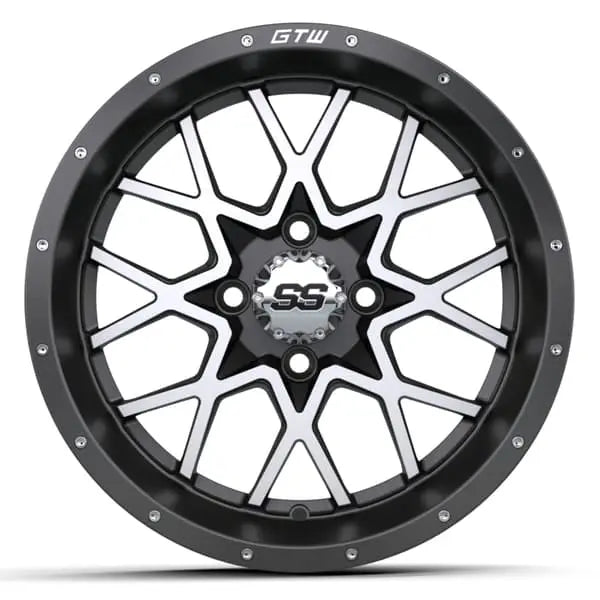 14" GTW Vortex Matte Grey Wheels with Low Profile Golf Cart Tire