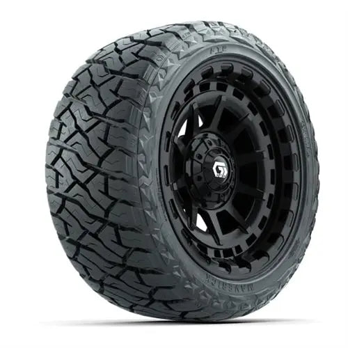 14" GTW Barricade Gloss Black Wheels with Lifted Golf Cart Tire GTW