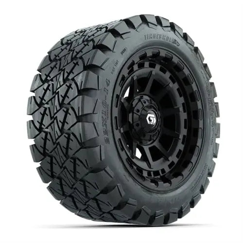 14" GTW Barricade Gloss Black Wheels with Lifted Golf Cart Tire GTW