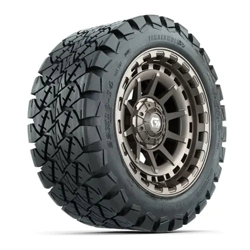 14" GTW Barricade Satin Bronze Wheels with Lifted Golf Cart Tire GTW
