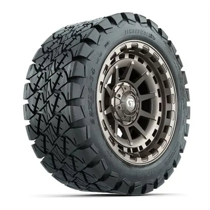 14" GTW Barricade Satin Bronze Wheels with Lifted Golf Cart Tire GTW