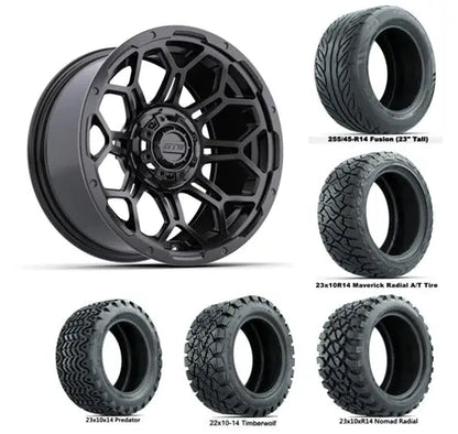 14" GTW Bravo Matte Black Wheel with Lifted Golf Cart Tires