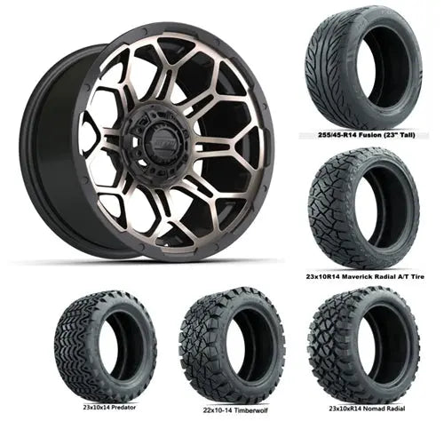 14" GTW Bravo Matte Bronze Wheels with Lifted Golf Cart Tire GTW