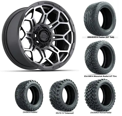 14" GTW Bravo Matte Grey Wheels with Lifted Golf Cart Tire GTW