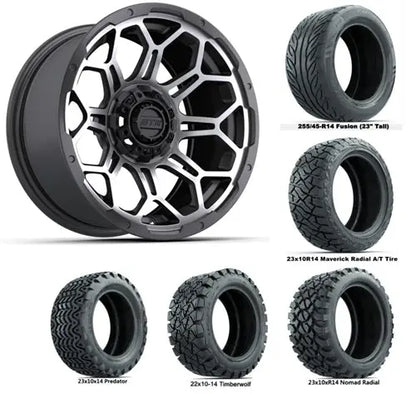 14" GTW Bravo Matte Grey Wheels with Lifted Golf Cart Tire GTW