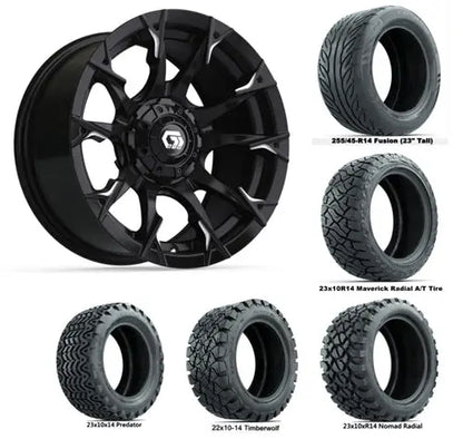 14" GTW Diablo Gloss Black Wheels with Lifted Golf Cart Tire GTW
