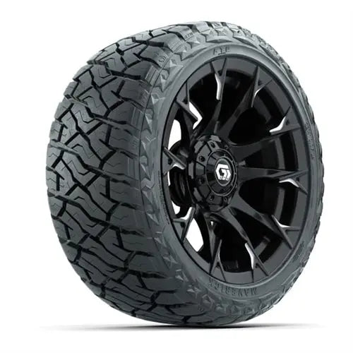 14" GTW Diablo Gloss Black Wheels with Lifted Golf Cart Tire GTW