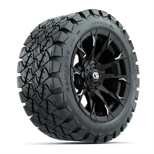 14" GTW Diablo Gloss Black Wheels with Lifted Golf Cart Tire GTW