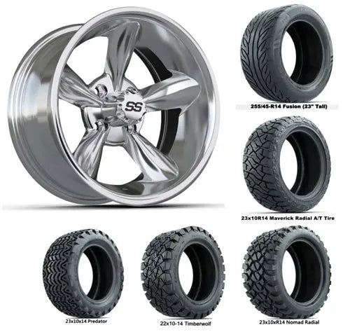 14" GTW Godfather Chrome Wheels with Lifted Golf Cart Tire GTW