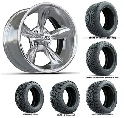 14" GTW Godfather Chrome Wheels with Lifted Golf Cart Tire GTW