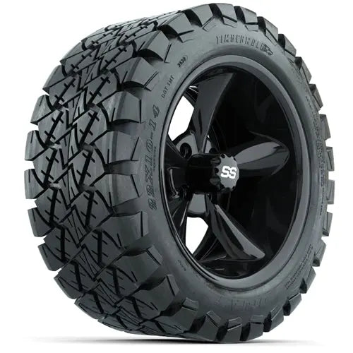 14" GTW Godfather Gloss Black Wheels with Lifted Golf Cart Tire GTW