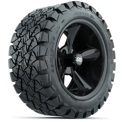 14" GTW Godfather Gloss Black Wheels with Lifted Golf Cart Tire GTW