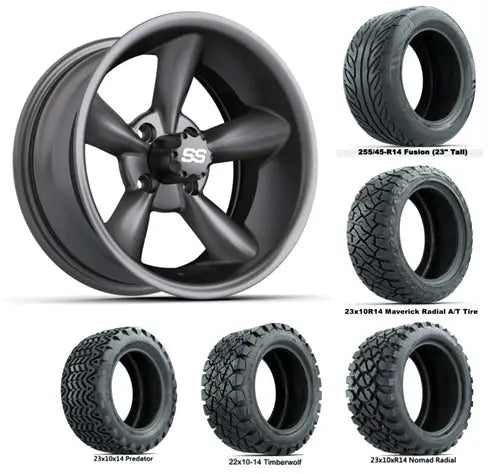 14" GTW Godfather Matte Grey Wheels with Lifted Golf Cart Tire GTW
