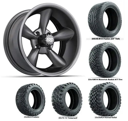 14" GTW Godfather Matte Grey Wheels with Lifted Golf Cart Tire GTW