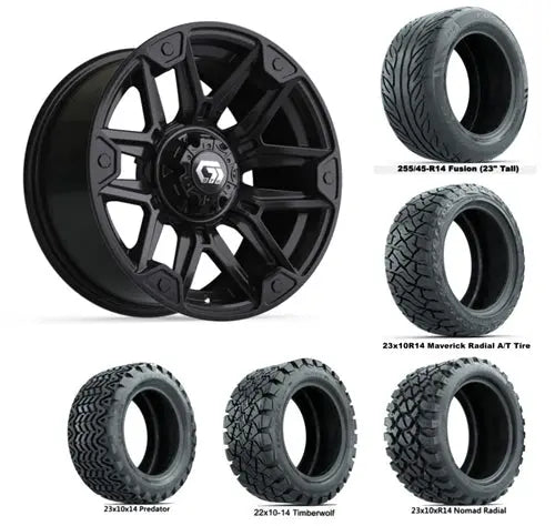 14" GTW Graffiti Gloss Black Wheels with Lifted Golf Cart Tire GTW