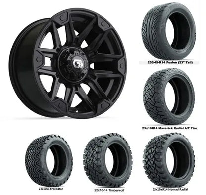 14" GTW Graffiti Gloss Black Wheels with Lifted Golf Cart Tire GTW