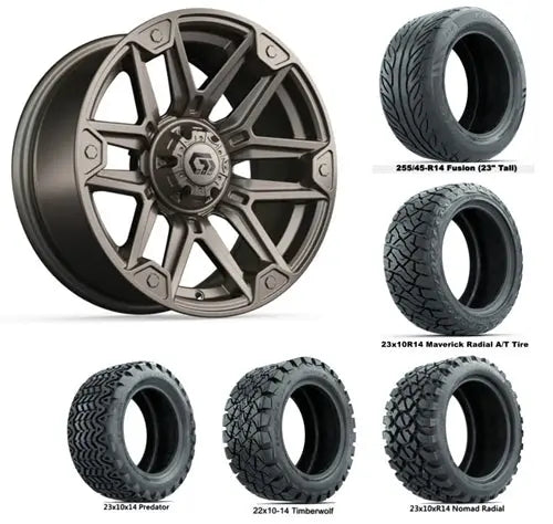 14" GTW Graffiti Satin Bronze Wheels with Lifted Golf Cart Tire GTW