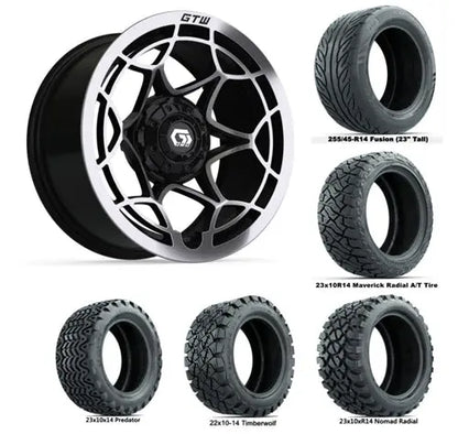 14" GTW Nexus Gloss Black Wheels with Lifted Golf Cart Tire GTW