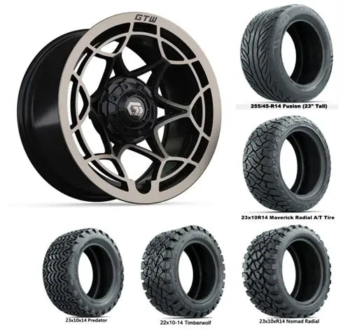 14" GTW Nexus Gloss Bronze Wheels with Lifted Golf Cart Tire GTW