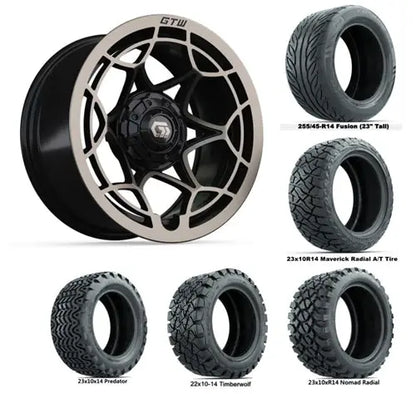 14" GTW Nexus Gloss Bronze Wheels with Lifted Golf Cart Tire GTW