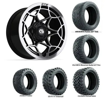 14" GTW Nexus Silver Wheel with Lifted Golf Cart Tires
