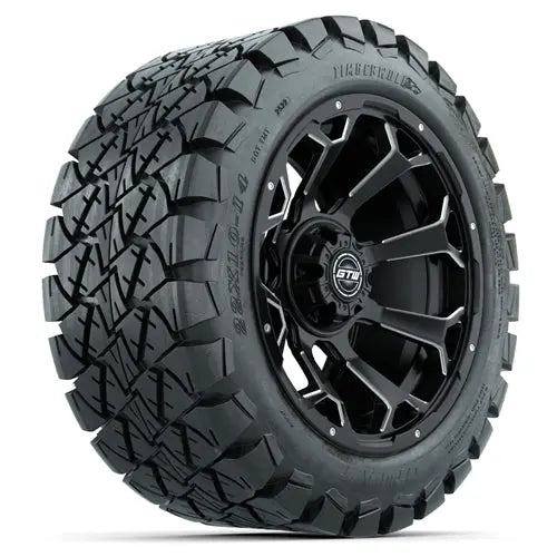 14" GTW Raven Matte Black Wheels with Lifted Golf Cart Tire GTW