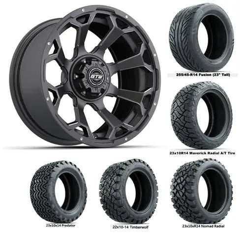 14" GTW Raven Matte Grey Wheels with Lifted Golf Cart Tire GTW