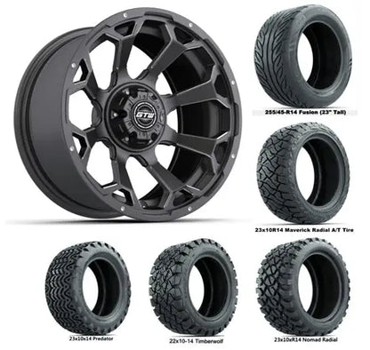 14" GTW Raven Matte Grey Wheels with Lifted Golf Cart Tire GTW