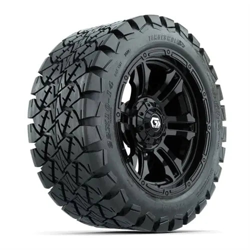14" GTW Shogun Gloss Black Wheels with Lifted Golf Cart Tire GTW