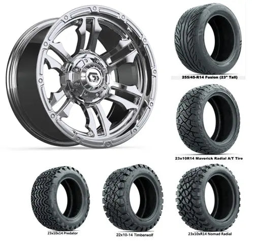 14" GTW Shogun Chrome Wheels with Lifted Golf Cart Tire GTW
