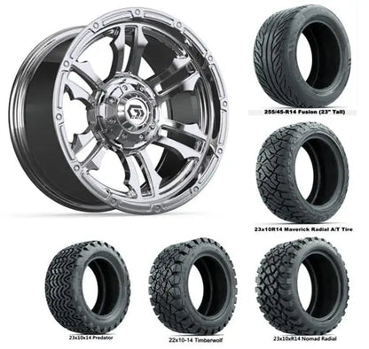 14" GTW Shogun Chrome Wheels with Lifted Golf Cart Tire GTW