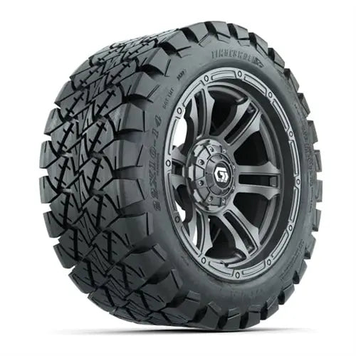 14" GTW Shogun Gloss Gunmetal Wheels with Lifted Golf Cart Tire GTW
