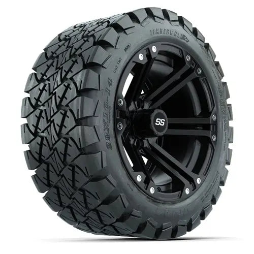 14" GTW Specter Matte Black Wheels with Lifted Golf Cart Tire GTW